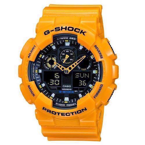 Image of G-Shock gul resin med stål (5081) multifunktions quartz Herre ur fra Casio, GA-100A-9AER